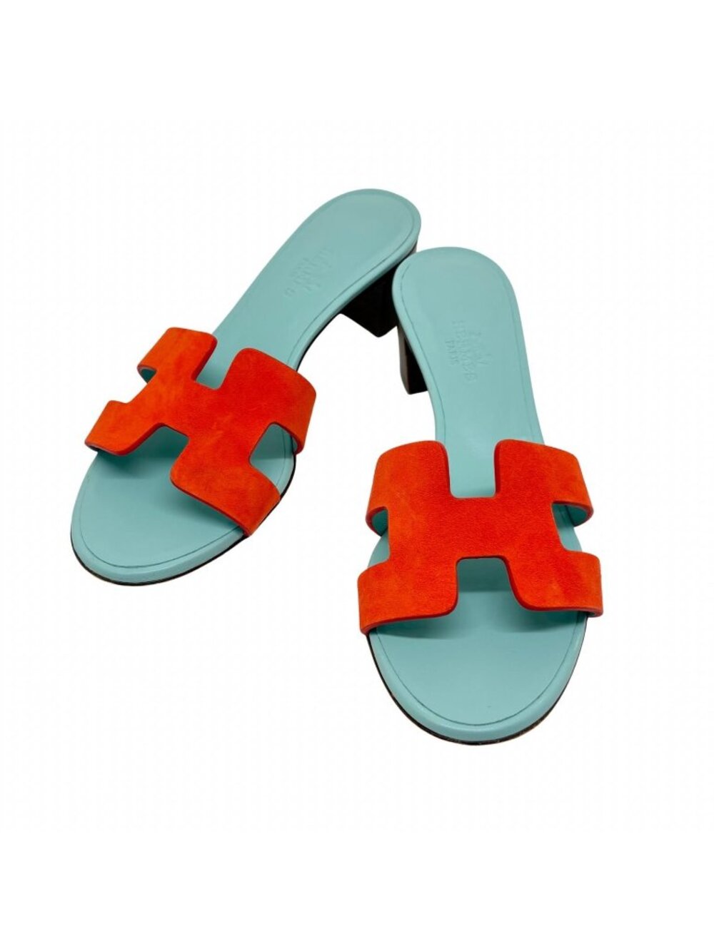 Hermes Oasis Sandals Blue Orange Leather Suede